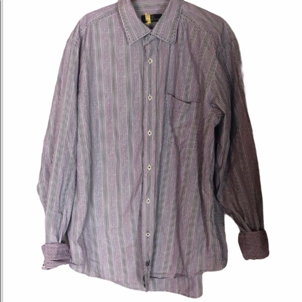 BUGATCHI Purple Striped Contrast Cuff Shirt